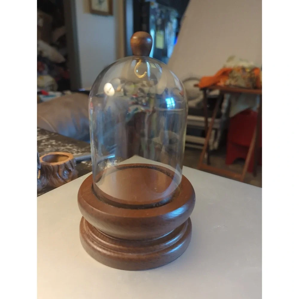 Vintage Pocket Watch Glass Display Dome With Wooden Base